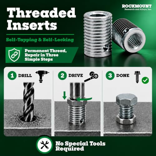 Rockmount self-locking threaded insert, 3/8-16 internal thread, standard wall, 5-piece set