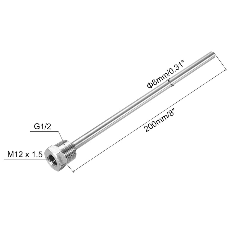 [Australia - AusPower] - uxcell 2 Pcs 8mm Dia G1/2 Thermowell Weldless Stainless Steel 304 with Cable Gland 200mm Length for Beer Fermenter,Black Black 
