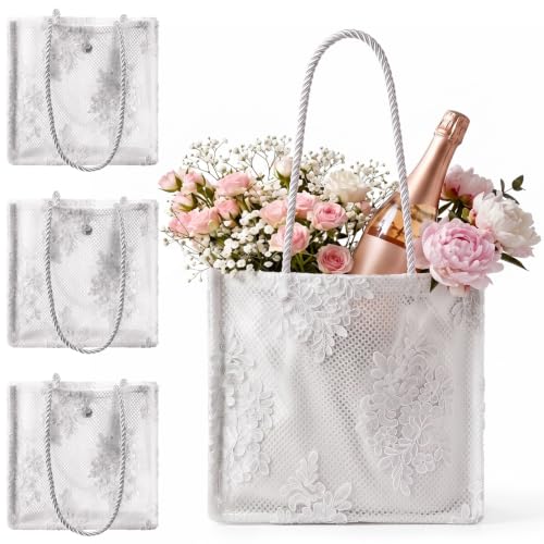 Paterr 4 Pcs Lace Bag Bride Tote Bag bridesmaid bags for wedding day