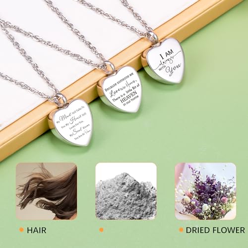 3 pcs Heart Urn Necklace for Ashes for Women Men Cremation Urns Memorial Pendant Necklace Ashes Holder Stainless steel Keepsake Necklace Cremation Jewelry