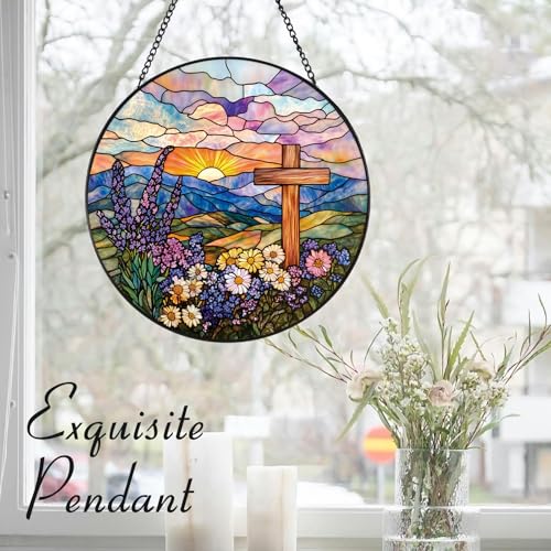 Cross Stained Glass Suncatcher - 7.9" Real Glass