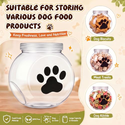 Sunnyray 6 Pack 51oz Plastic Dog Treat Jars with Lids & Paw Stickers, Clear