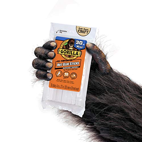 GORILLA Mini Hot Glue Sticks, 4-inch Clear Glue Sticks, 30 Count, Pack of 2