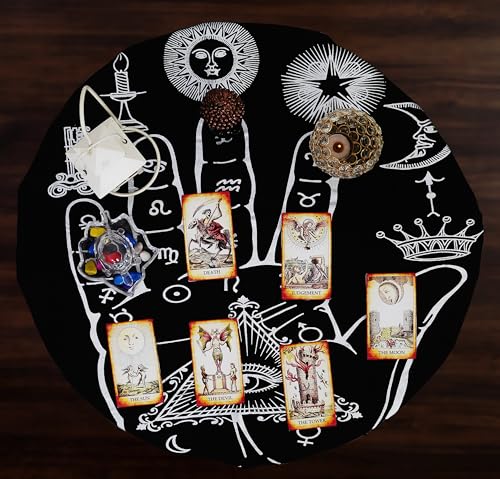 Indian Consigners Palmistry Altar Cloth Celestical Tarot Deck Alter Square Wall Hanging Tablecloth Sacred Place Home Décor Moon Faces Astrology Zodiac Silver Palm