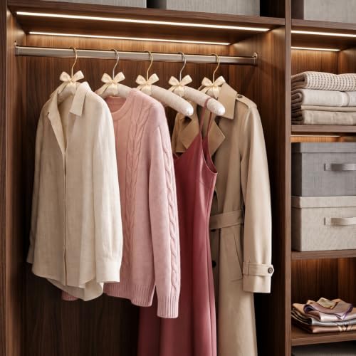 No Bump Satin Padded Clothes Hangers for Sweaters, Women Clothing, 10 Pack Light Taupe