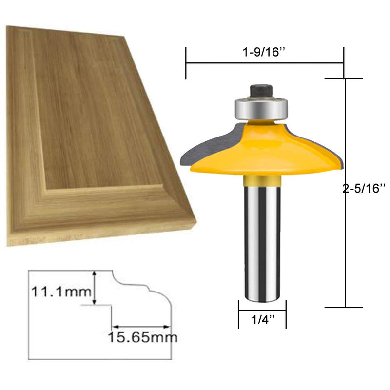 TAIWAIN Router Bit Set 4PCS 1/4 Inch Shank Door&Drawer Front Edging Bits, Miter Frame Crown Molding Wood Milling Cutter Router, Woodworking Miter Carbide CNC Cutting Tool for Woodwork(F-1-4MG) 4