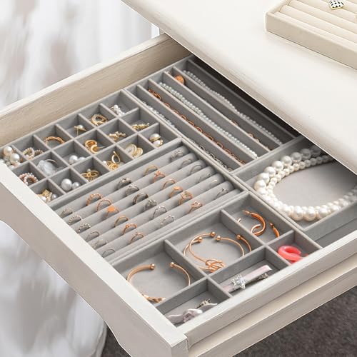 SPAKOWN Jewelry Drawer Organizer Inserts Trays for Drawers Set of 9, Grey