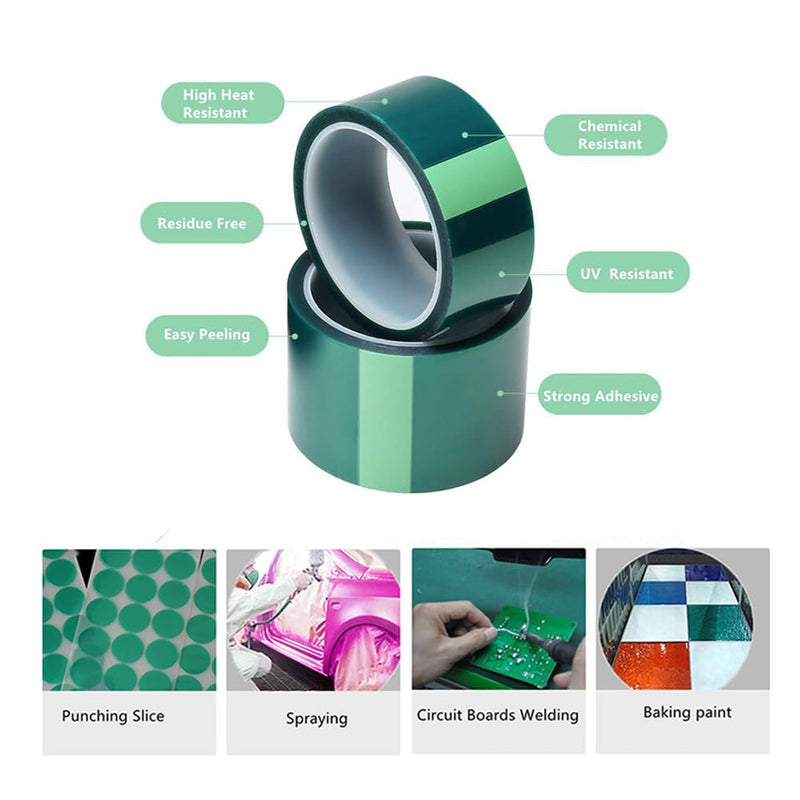0.05 ×10mm × 108FT PET High-Temperature Green Tape – Heat Transfer Tape for Heat Sublimation Press Vinyl - Easy Peel-Off Residue-Free, Electronics, Automotive & Industrial Use 0.05 ×10mm × 108FT
