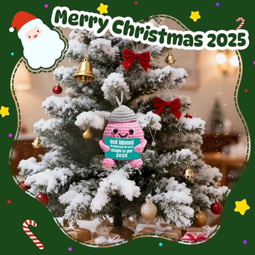 Mini Handmade Crochet Christmas Ornament 2025 – God Blessed Christian Keepsake for Couples, Religious Holiday Tree Decoration, Engagement or Wedding Gift, Romantic Faith Inspired Home Accent
