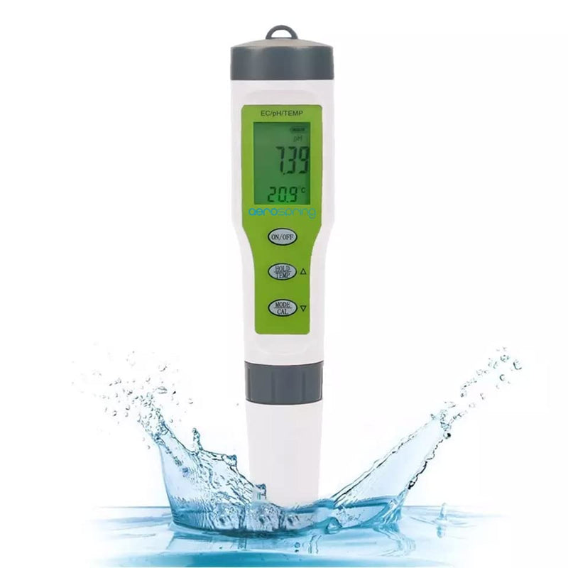 [Australia - AusPower] - 3-in-1 Waterproof Multifunction Digital Meter, Measures Electrical Conductivity (EC), pH and Temperature Functions Specially Designed for Hydroponic Systems 