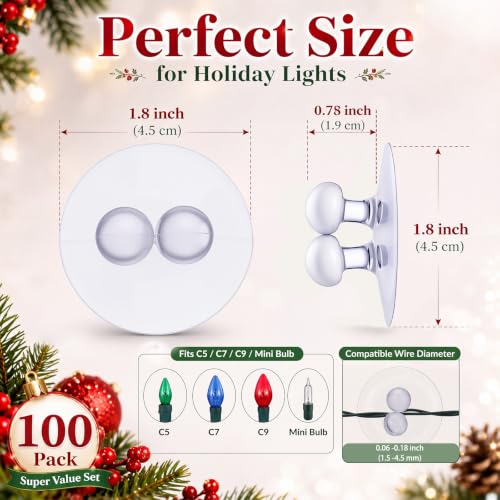 Tioncy 100 Pcs Suction Cup Hooks for Window, C5 C7 C9 Light Holders Clear