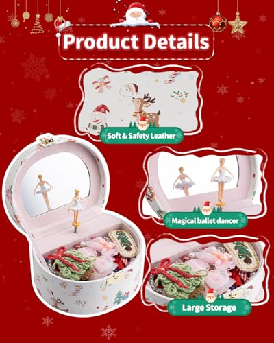 VLANDO Musical Jewelry Box for Girls, Arc Design with Spinning Ballerina E.Christmas White