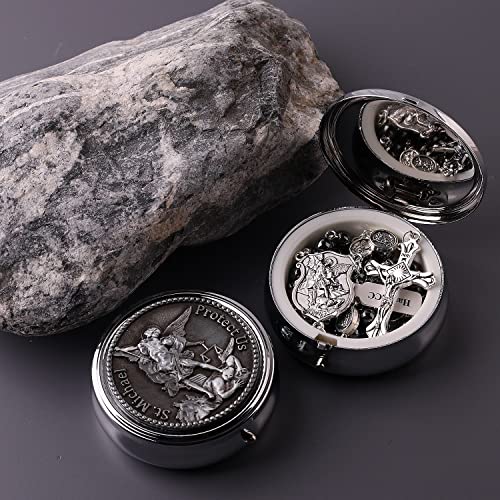 HanlinCC Catholic Rosary Saint Michael Hematite Bead Necklace with Gift Box