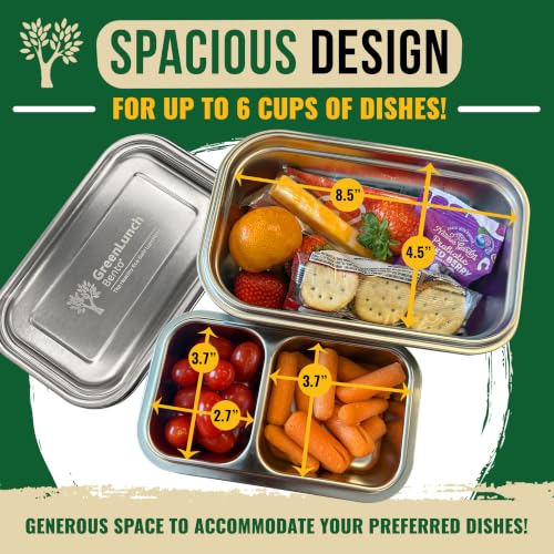 GreenLunch Stainless Steel Bento Box for Adults & Teens, 6 Cup, 2 Piece Green