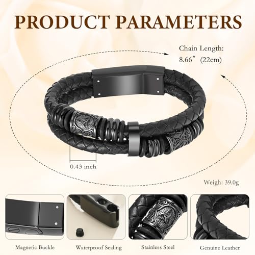 Cremation Jewelry Urn Bracelet for Human Ashes for Women Men Memorial Keepsake Cuff Leather Bracelet Viking Celtic
