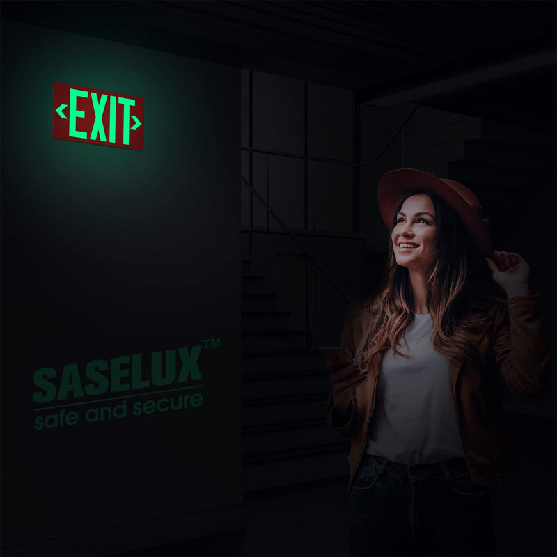 [Australia - AusPower] - Photoluminescent Exit Sign Aluminum - Adhesive Backing Glow In The Dark - Removable Arrows Included - 12x7 Inches - Non Electrical Red Exit Light For 50 Feet Visibility (2 Pack) 2 Pack 