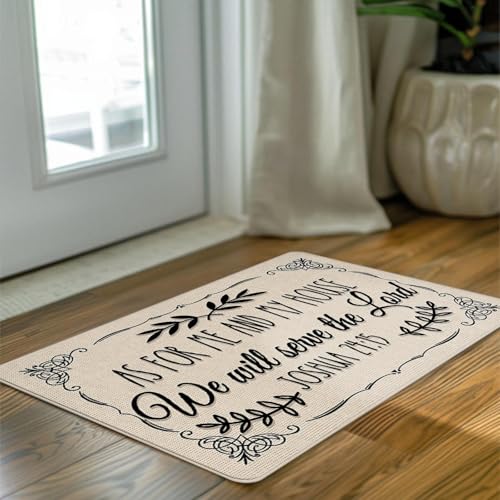 Christian Welcome Front Door Mat, As for Me and My House We Will White 17x29 Inches