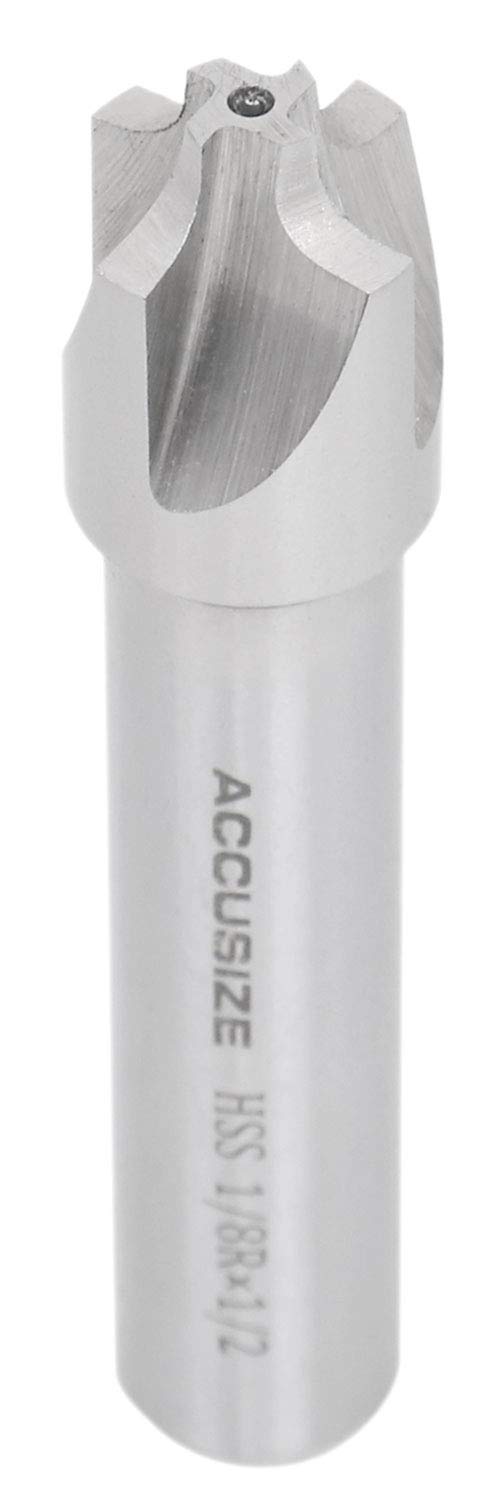 [Australia - AusPower] - Accusize Industrial Tools 1/8'', H.S.S. Corner Rounding End Mills, 1/2'' Shank Dia, 5/8'' Cutter Dia, 3'' Overall Length, 1011-0018 1/8" x 1/2"(R x Shank Dia.) 