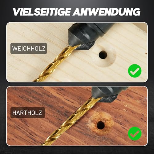 EZARC Countersunk Drill Wood Set, 12 Pieces Drill Bit with Countersink for Woodworking | #4, #6, #8, #10, #12, titanium coated HSS, double edge design, 1/4" hex, magnet extension holder, storage box