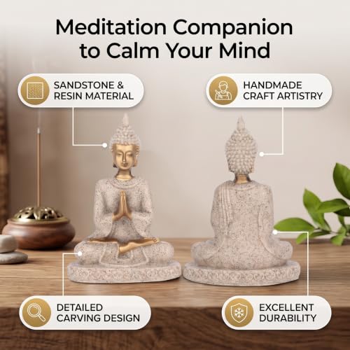 AUNMAS 3in Hand-Carved Sandstone Buddha Statue, Meditation