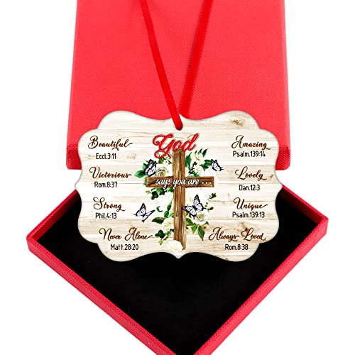 WaaHome Christian Christmas Ornaments Gifts for Women Men - God Say Bible Verse and Prayers Religious Cross Christmas Ornaments Gifts for Christian Family and Friends Teens 11- Religious-1