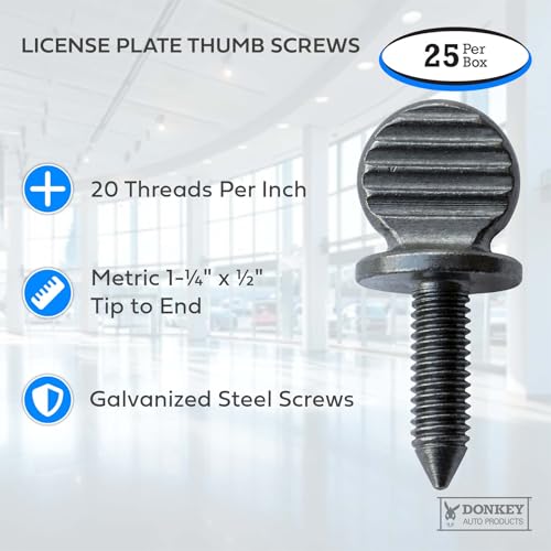 Donkey Auto Products metric license plate thumb screws, 1.25-inch stainless steel screws in a box of 25, pack of 4