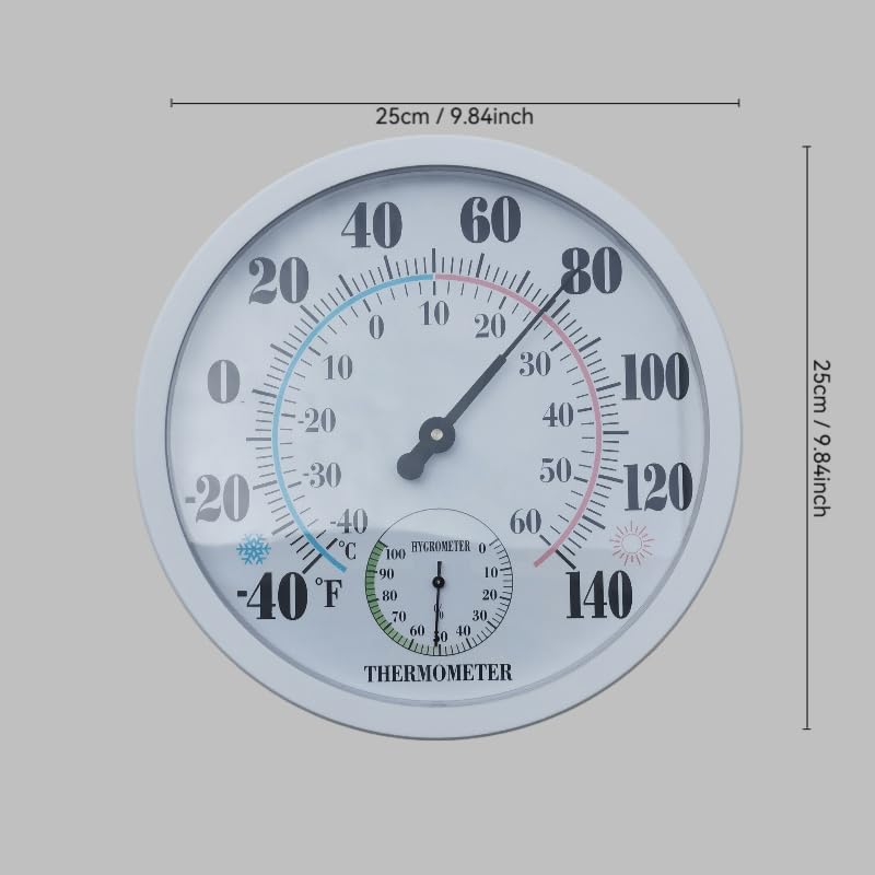 [Australia - AusPower] - 1pc Large Temperature & Humidity Meter with White Housing, Accurate Measurement Indoor Use, Red Thermometer Scale (-40F to 140F), No Battery Required, Thermostat Display Round Gauge 