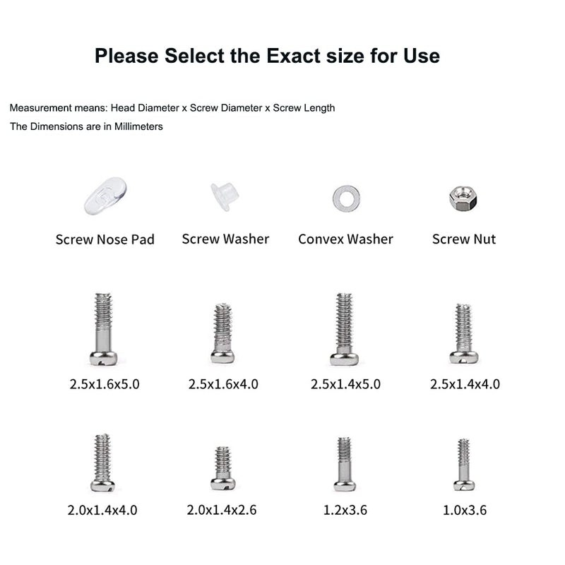 [Australia - AusPower] - Sunglasses Eyeglasses Repair Kit, 1100PCS Tiny Stainless Steel Screws and 5 Pairs Nose Pads with Micro Screwdriver Tweezer for Watch Clock Spectacle Eye Glass Repair 