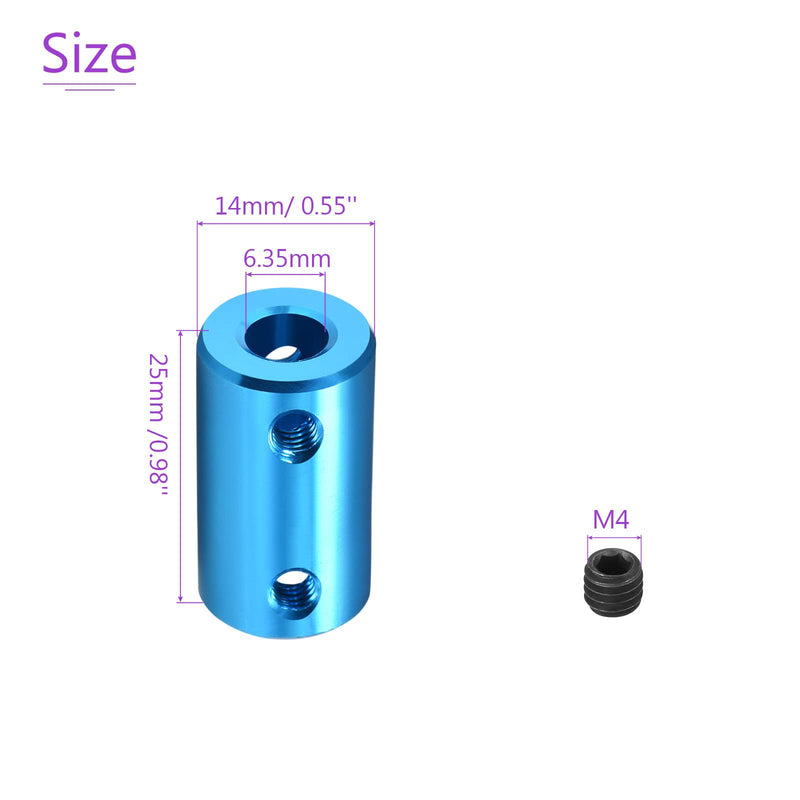[Australia - AusPower] - DMiotech 2 Pack 1/4-1/4 inch Bore L25XD14 Rigid Coupling Shaft Coupling Joint Connector w Screws Aluminum Alloy Motor Shaft Connector for 3D Printer Blue 