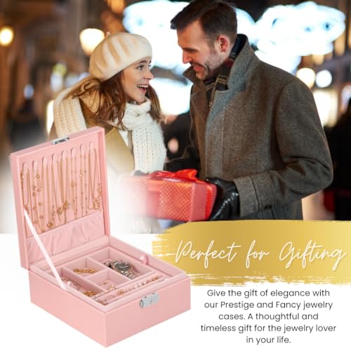 Prestige & Fancy 2 Layer Jewelry Box Organizer for Men, Women & Girls 8.5 x 7.5 x 3.3 in | PU Leather Pink Jewelry Storage Organizer | jewelry storage box for Rings, Necklace & Bracelets