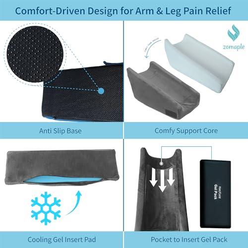 Zomaple 3pc Arm Elevation Pillow with Gel Pack for Wrist & Elbow Recovery Charcoal Grey