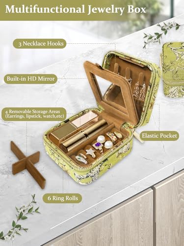 Small Travel Jewelry Box for Women - Mini Jewellery Organizer with Mirror