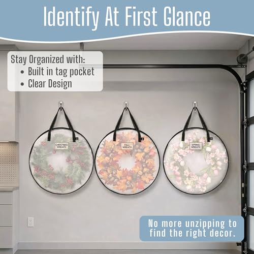 VENO 4 Pack Summer Wreath Storage Container, 30 Inch Clear Wreath Bag, Spring, Christmas Garland Decoration Organizers with Zipper and Durable Handles (Clear, 30"-4 Pack) 30" - 4 Pack