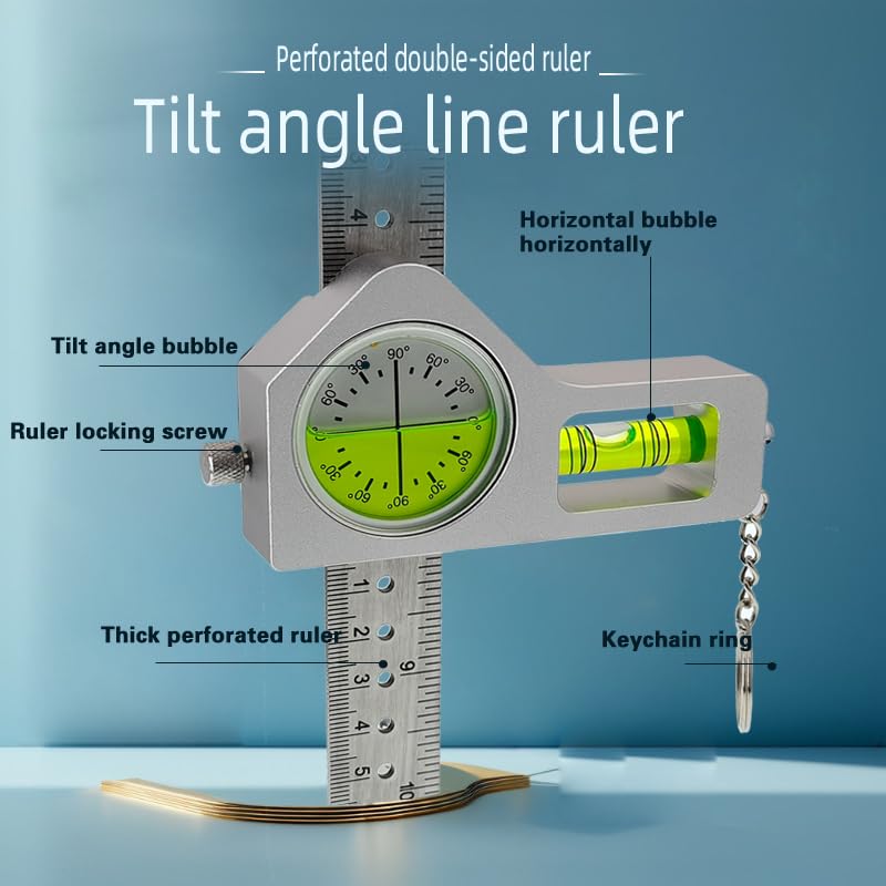 [Australia - AusPower] - Metal high-precision level, small bar type angle sensor, level bubble rectangular with 30cm ruler with positioning hole (Silver green) Silver Green 