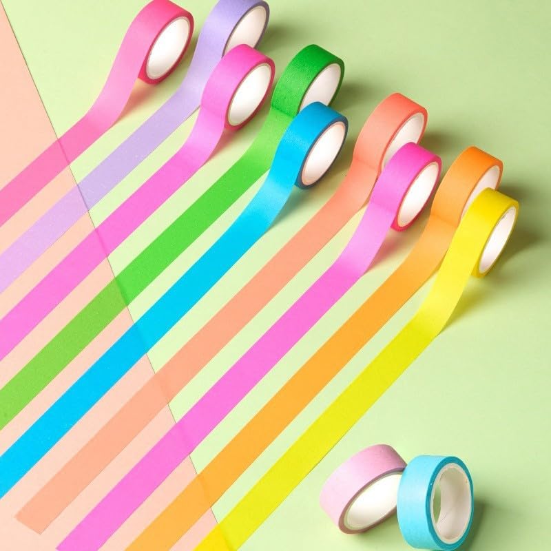 Washi Tape Set, Rainbow Colorful Masking Tape, Decorative Scrapbook Tape, 15mm Wide, 10 Rolls (Brilliant) Brilliant