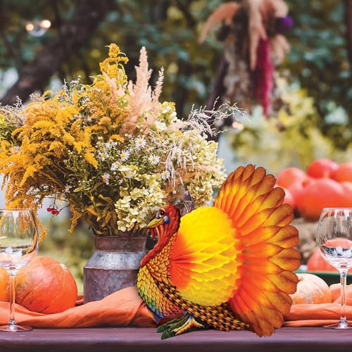 Beistle Tissue Turkey Centerpieces 12", Pack of 2, Fall Colors