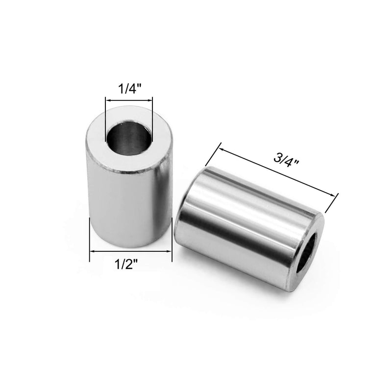 [Australia - AusPower] - 20pcs Aluminum Spacers 1/2-in O.D. x 1/4-in I.D. x 3/4-in Length Smooth Spacer Bushings 1/2ODx1/4IDx3/4L 