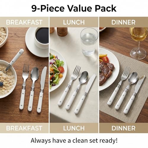 Hemoton 9-piece kids stainless steel flatware set with toddler-safe utensils, including forks, spoons, and knives for children.