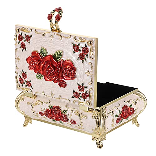 Hipiwe Vintage Metal Jewelry Box for Earrings Necklace Bracelet Organizer Large Beige