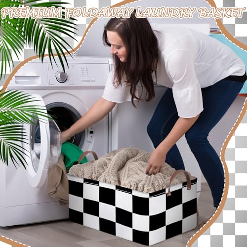 Boao 3 Pcs Black and White Checkered Storage Basket with Handle Regular