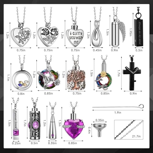 Ecation 15 Pcs Urn Necklace for Ashes Women Cremation Jewelry Purple