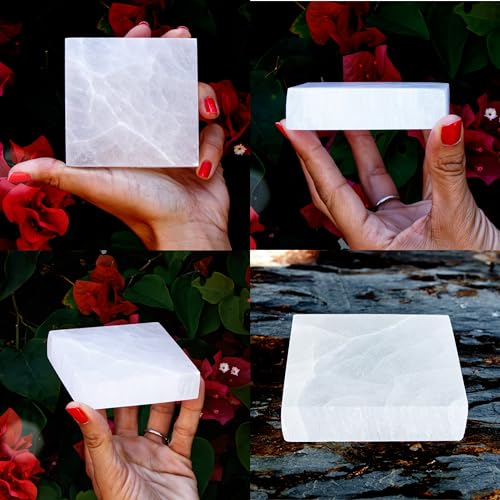 Om Zone Selenite Charging Plate for Cleansing Crystals & Healing Stones, Meditation, Reiki, Protection Crystals, Spiritual Gift (1, 3" Square) 1