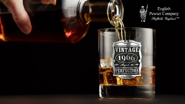 English Pewter Company Vintage Years 1966 60th Birthday or Anniversary Old Fashioned Whisky Rocks Glass Tumbler - Unique Gift Idea For Men [VIN002]