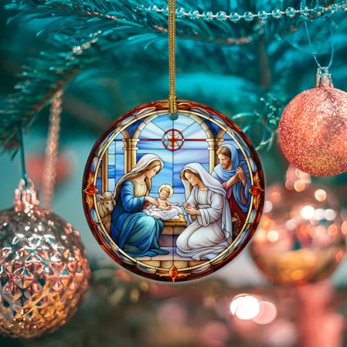 Elegant Stained Glass Nativity Ornaments for Christmas Tree, Ceramic Christmas Ornaments for Home Decor, Religious Gifts for Men, Women, Christian Gift Ideas Gs2-7