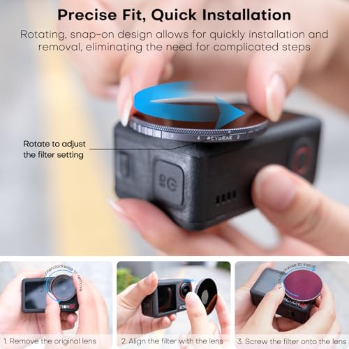 REYGEAK Variable ND Filter for DJI OSMO Action 5 Pro/Action 4,VND 3-5 Stops Lens Filter Combining ND8 ND16 ND32,Multicoated HD Optical Glass,Lightweight Aluminum Alloy Frame