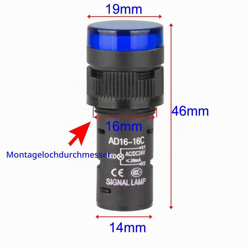 GUUZI 12V/24V 20mA Energy Saving LED Indicator Light Hole Size 16mm Green/Yellow/Red/Blue/White (Pack of 10) Green, Yellow, Red, Blue, White
