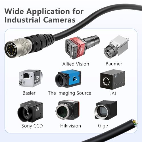 Alvin's Cables HR10A-7P-6S Hirose 6 Pin Female to Open End Power I/O Cable for Sony CCD, Basler, Keyence, Cognex, Baumer, Hikvision Industrial Camera, High Flex Shielded 49.2ft/15m Straight 6 Pin
