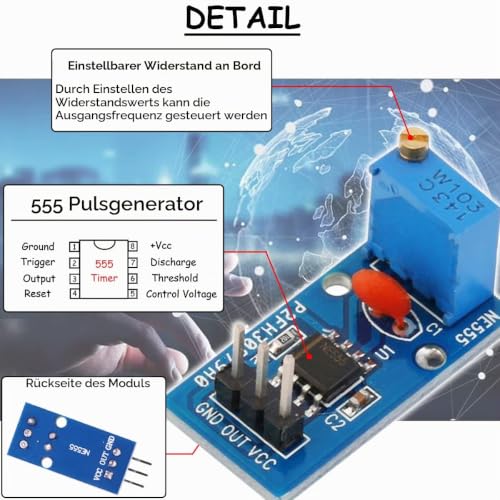 NE555 Pulse Generator 5-12V DC Adjustable Frequency Module Single Channel Signal Output Rectangular Wave Pulse Generator Signal Generator for MCU Learning (Pack of 5)