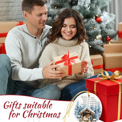 Nativity Christmas Ornament Gift for Christian Women Men, Religious Jesus Xmas Tree Hanging Ornaments 2025 with Box, Christian Ceramic Christmas Tree Hanging Decorations