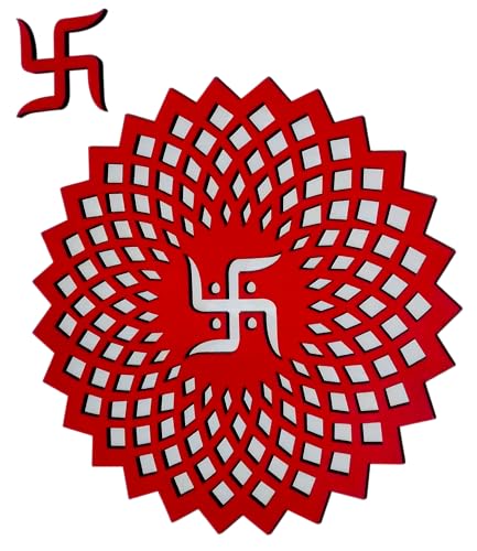 15x15cm Red Round Decorative Wall Art Mdf Wooden Chakra For Temple, Living Room, Bedroom, Office, Hotel, Home Decor Items, Gift Item, Mandala Wall Hanging For House Decoration GEOMETRY -RED 15*15 cm